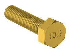 Metric Hexagonal Bolt Full Thread Yellow Zinc M12 * 1.75 * 25mm Grade 10.9