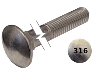 Imperial Carriage Bolt Dome Head Partial Thread 316 Stainless Steel 3/8-16 * 8"