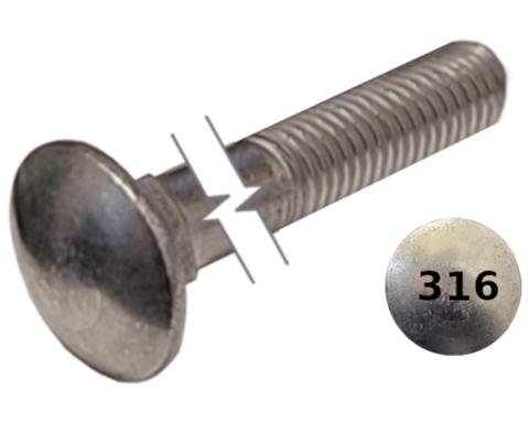 Imperial Carriage Bolt Dome Head Partial Thread 316 Stainless Steel 3/8-16 * 8" data-zoom=
