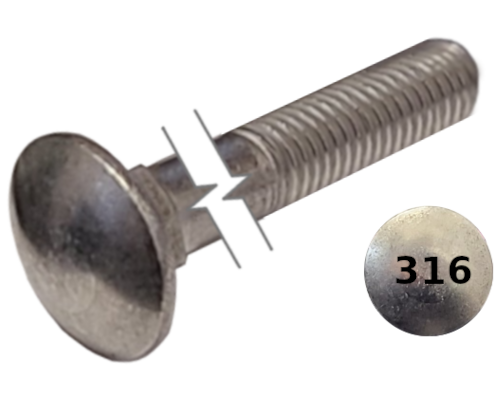 Imperial Carriage Bolt Dome Head Partial Thread 316 Stainless Steel 3/8-16 * 8