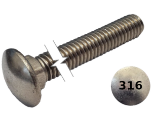 Imperial Carriage Bolt Dome Head Full Thread 316 Stainless Steel 1/4-20 * 3-1/4"
