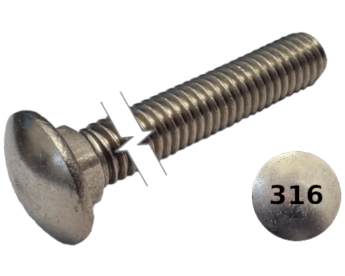 Imperial Carriage Bolt Dome Head Full Thread 316 Stainless Steel 1/4-20 * 3-1/4