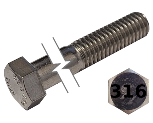Imperial Hexagonal Bolt Partial Thread 316 Stainless Steel  1-8 * 5