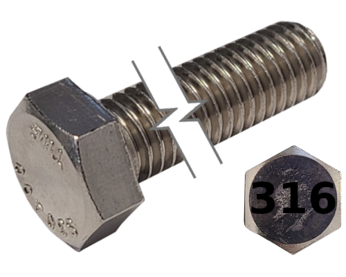 Imperial Hexagonal Bolt Full Thread 316 Stainless Steel  1-1/4-7 * 3