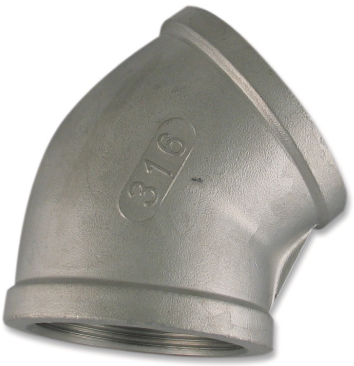 Low Pressure Threaded Elbow Pipe Fitting 316 Stainless Steel 3/8-18 *45° [NPT] data-zoom=