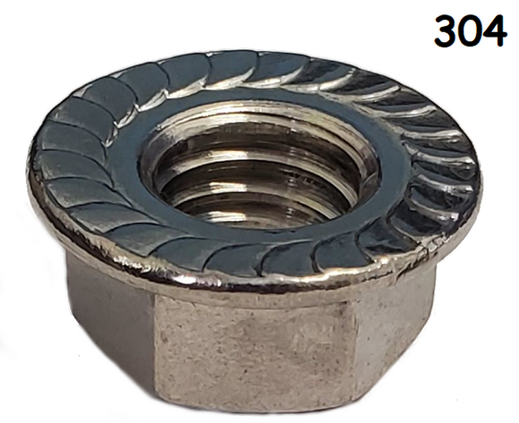 Serrated Flanged Hexagonal Nut Fine Thread 304 Stainless Steel 5/16-24