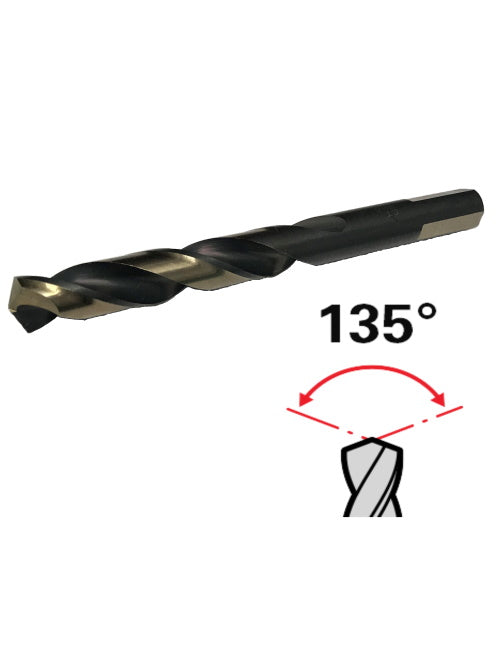 Drill Bit High Steel Black and Gold Coated 1-2 * 4-1/2 [ 135°, Split Point, Flat Grip, Tige 1/2 ]