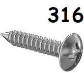 Truss Head Metal Screw Full Thread 316 Stainless Steel #12 * 1" [Philips Drive]